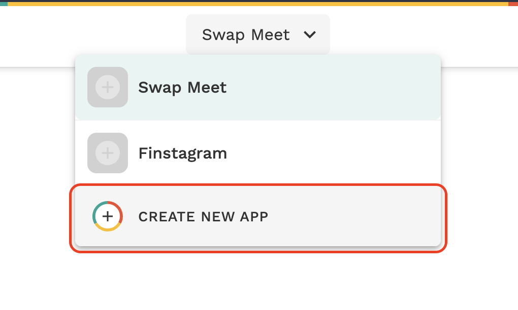 screenshot of create new app dropdown