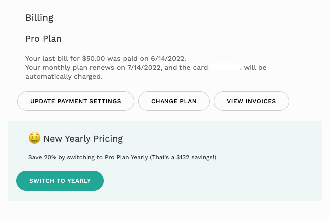 Update and monitor all of your billing info here.