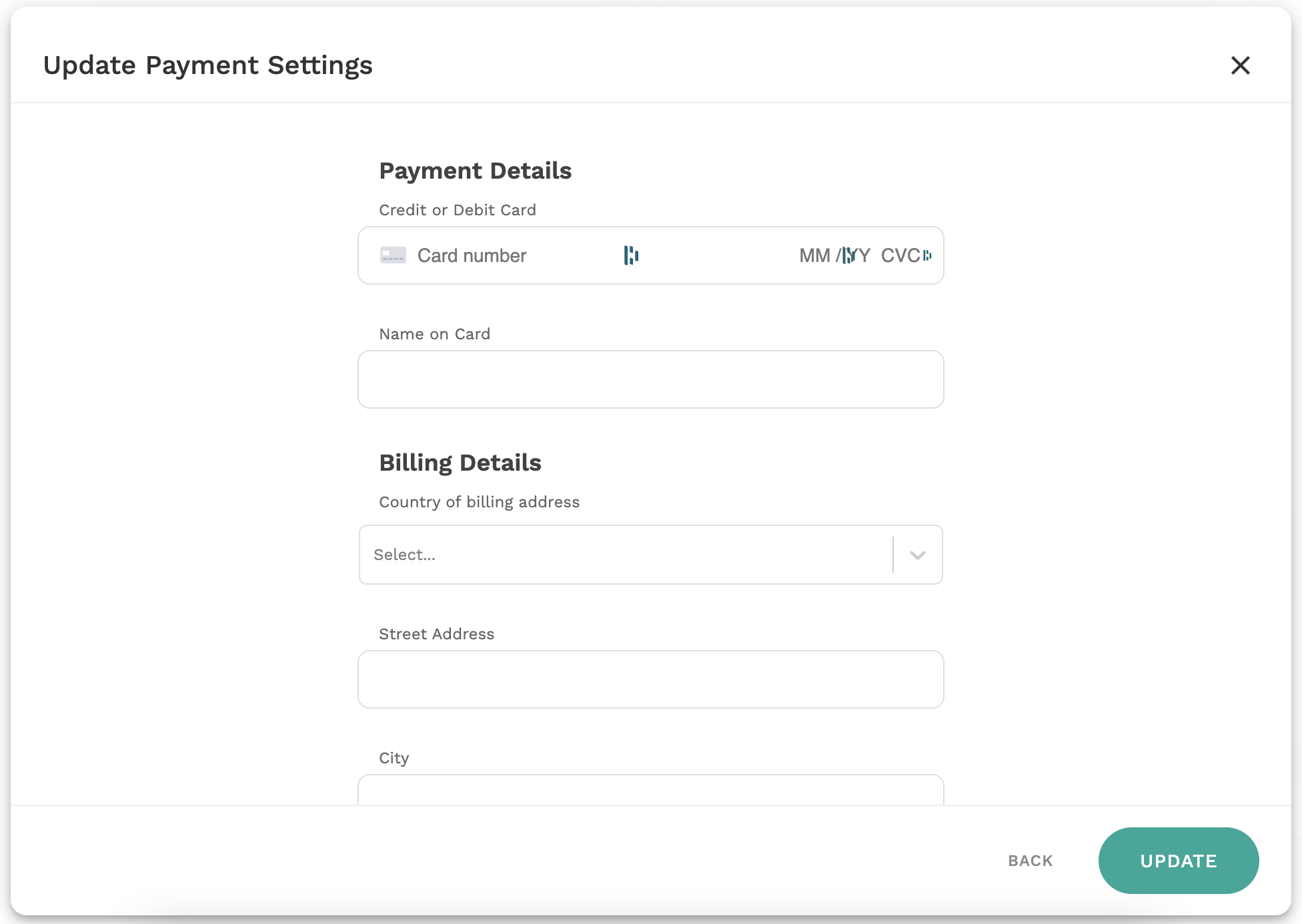 You can update your billing details using the form shown here.